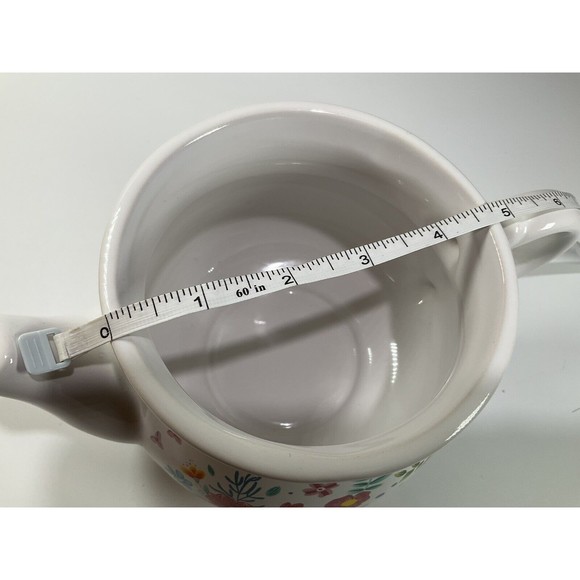 Floral Teapot Ceramic Rose White w/ Blue & Pink Flowers - Picture 7 of 8